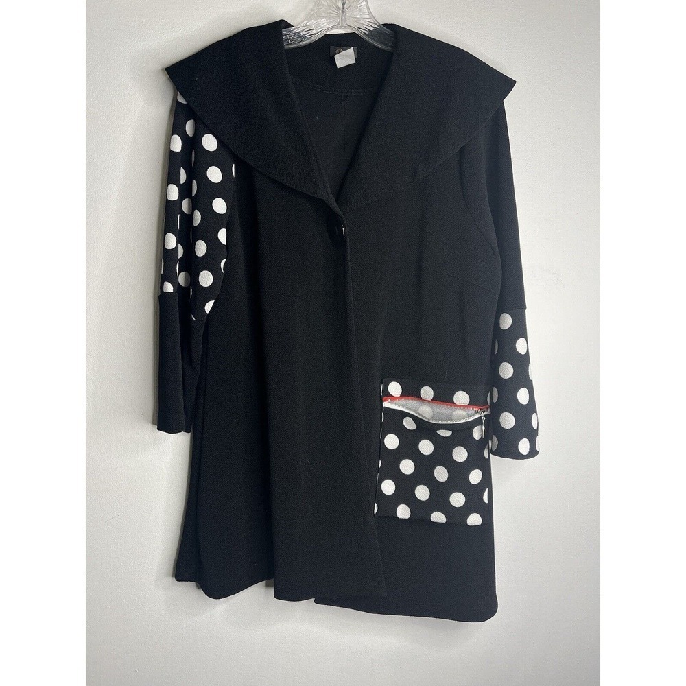 Opera Tunic Top Blouse Size Small Zip up Black Polka dots Pocket
